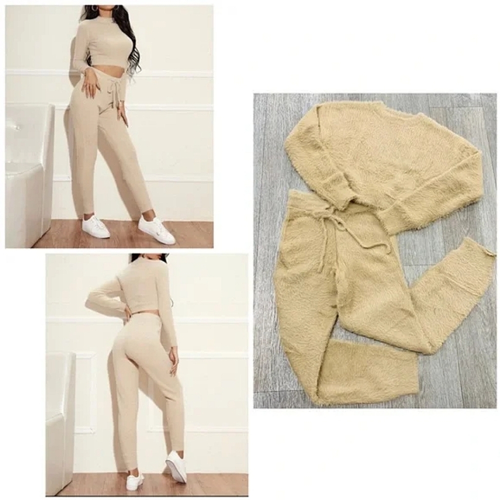 Hidden Brand Co. Fuzzy Croped Jogger Set-no Offers
